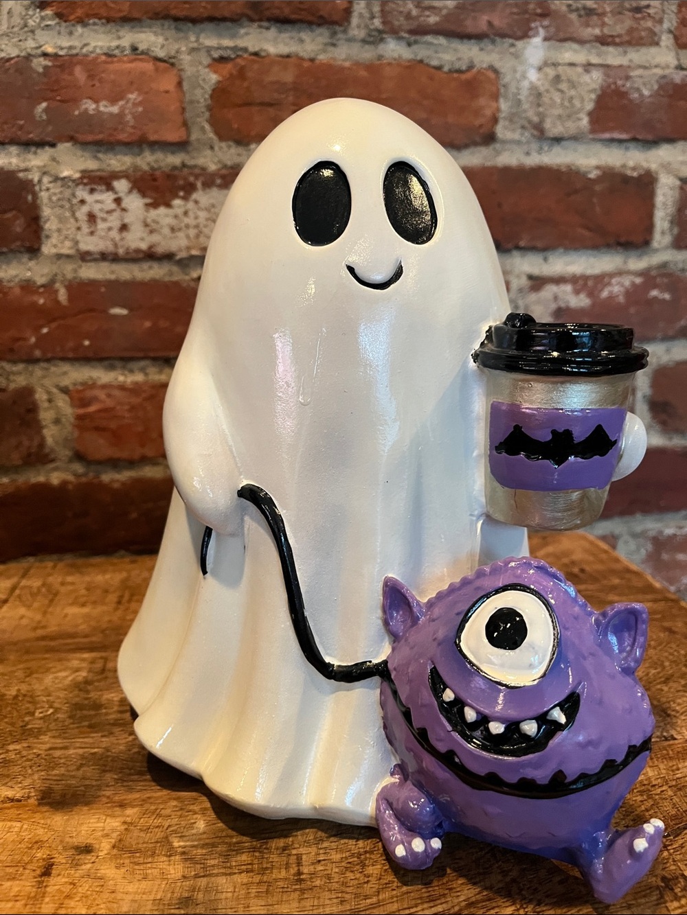 Ghost & One-Eyed Monster resin Figurine - White and Purple Home Accent - Picture 7 of 9